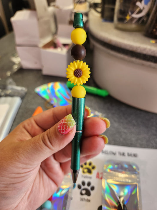 Yellow Sunflower Silicone Beaded Pen or Keychain