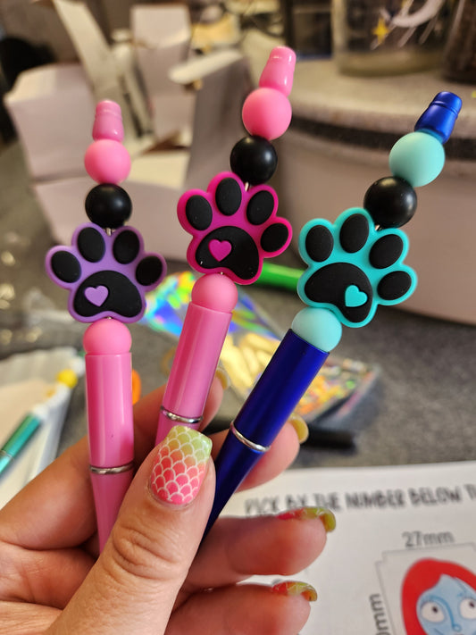 Teal Paw Silicone Beaded Pen or Keychain