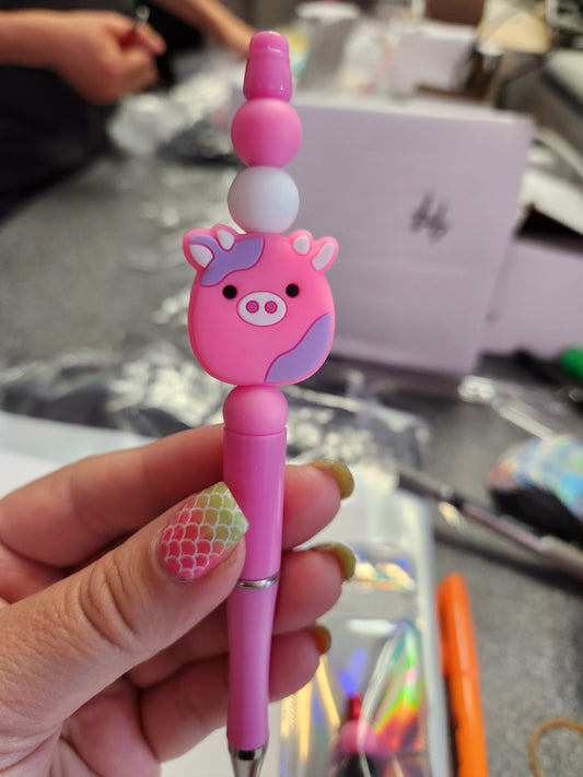 Pink Cow Squash Beaded Pen or Keychain