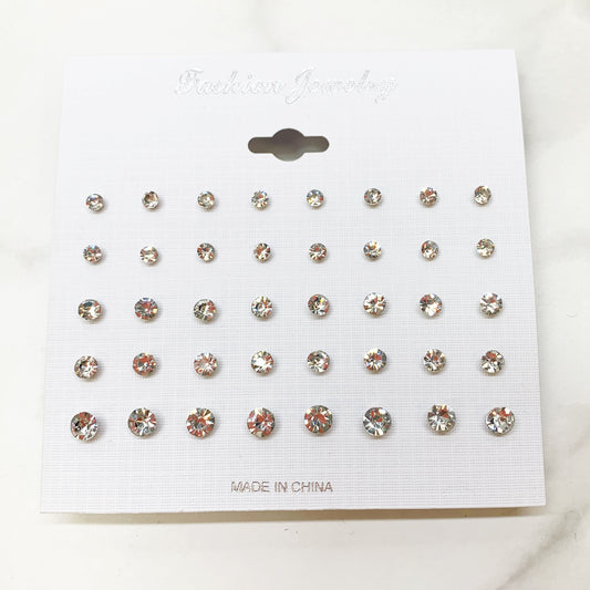 20 Pack Clear Faux Diamond Studs